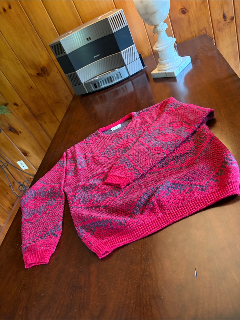 United Colors Of Benetton Pink-Red Patterned Crewneck Sweater